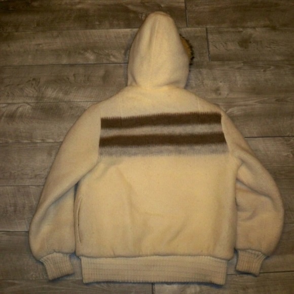 Vintage Gemini Parka Womens Fur Hoodie Striped Wool Blanket Coat Jacket Size 14 - Picture 6 of 8